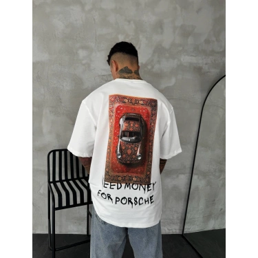 BEYAZ OVERSİZE KALIP PORSCHE TİŞÖRT