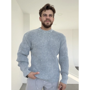 Asit Yıkama Kazak Gri