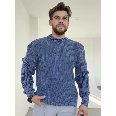 Asit Yıkama Kazak Lacivert