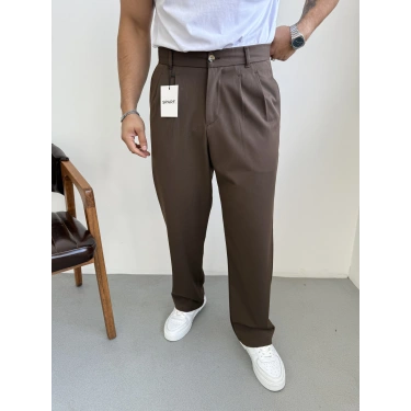 Baggy Kalıp Kışlık Kumaş Pantolon Acı Kahve