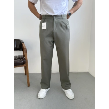 Baggy Kalıp Kışlık Kumaş Pantolon Haki Yeşil