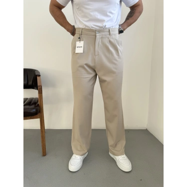 Baggy Kalıp Kışlık Kumaş Pantolon Krem