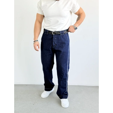 Dikişli Koyu Lacivert Kot Pantolon