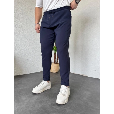 Duble Paça Lastikli Pantolon Lacivert