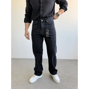 Etnik Desenli Siyah Baggy Kot Pantolon
