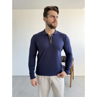 Fermuar Yaka Triko Lacivert