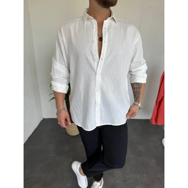 Fresh Keten Gömlek Beyaz