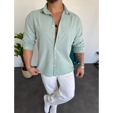 Fresh Keten Gömlek Mint Yeşili