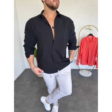 Fresh Keten Gömlek Siyah