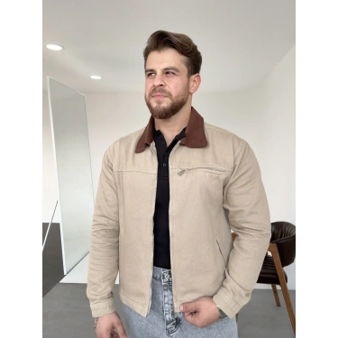 Gabardin Fermuarlı Ceket Bej/Kahve