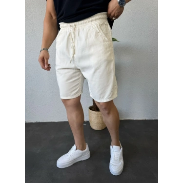 Gabardin Kumaş Şort Beyaz