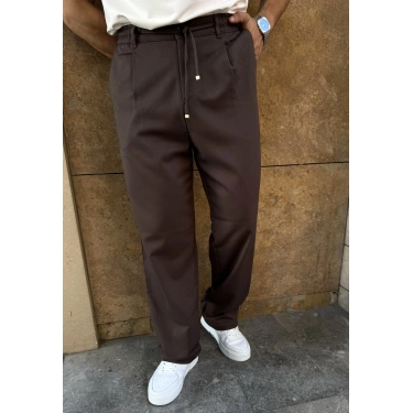 İp Detay Baggy Kumaş Pantolon Kahverengi