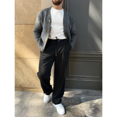 İp Detay Baggy Kumaş Pantolon Siyah