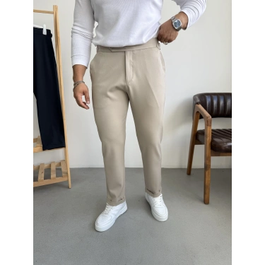 İtalyan Kesim Tokalı Boyfriend Pantolon Krem