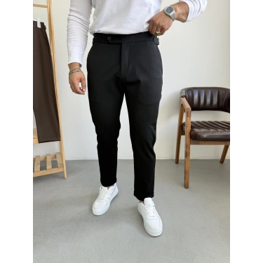 İtalyan Kesim Tokalı Boyfriend Pantolon Siyah