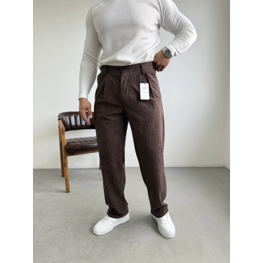 Kadife Kumaş Baggy Kalıp Pantolon Kahverengi