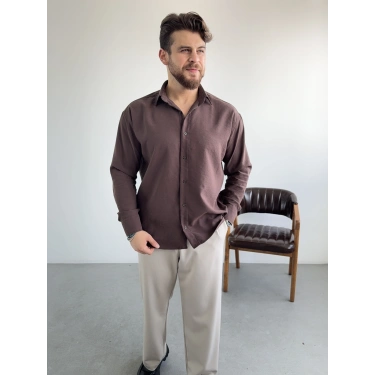 Kahverengi Kışlık Modal Kumaş Gömlek