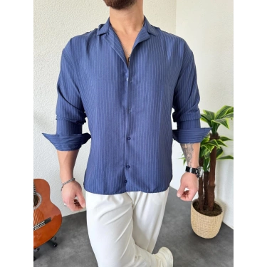 Lacivert Düz Çizgili Gömlek