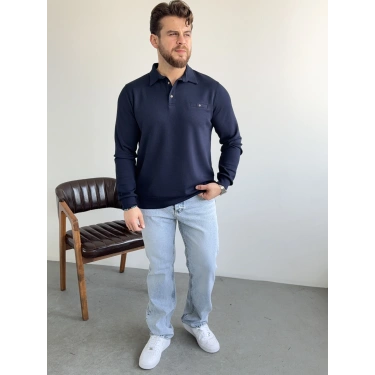 Lacivert Oysh Kumaş Polo Yaka Sweat