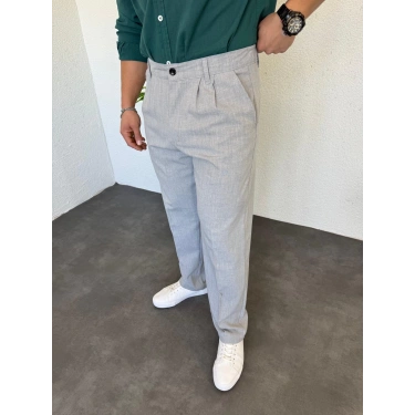 Pileli Baggy Kumaş Pantolon Melenj Gri