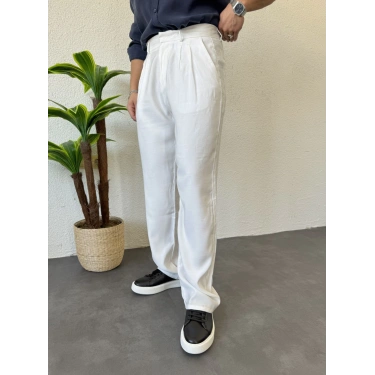 Modal Kumaş Pileli Baggy Beyaz