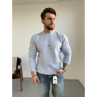 Nakış Detaylı Bisiklet Yaka Kazak Gri