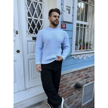 Oversize Kalıp Kalın Fitilli Kazak Bebe Mavi