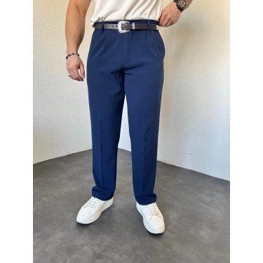 Pileli Bagy Kumaş Pantolon Lacivert