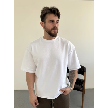 Pis Kesim Oversize Kalıp Tişört Beyaz