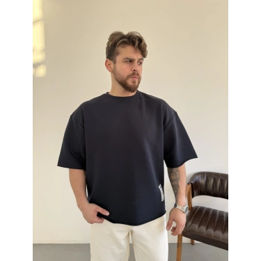 Pis Kesim Oversize Kalıp Tişört Lacivert