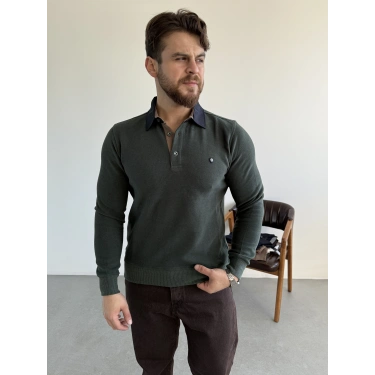 Selanik Örme Gömlek Yaka Sweat Nefti Yeşil