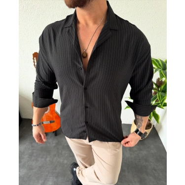 Siyah Düz Çizgili Gömlek