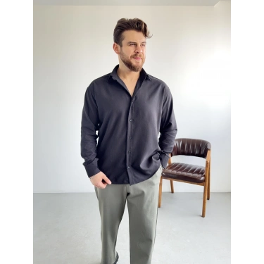 Siyah Kışlık Modal Kumaş Gömlek