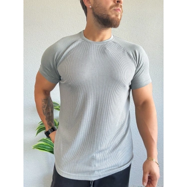 Waffle Kumaş Reglan Kol Basic Tişört Gri