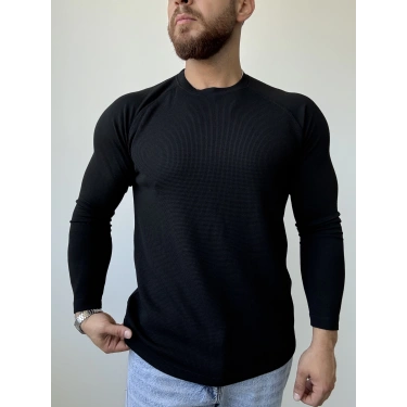 Waffle Kumaş Sweat Siyah