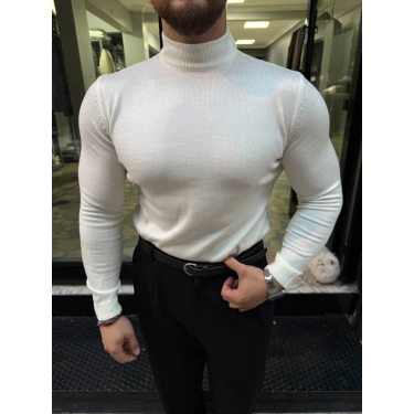 Yarım Balıkçı Boğaz Triko Beyaz