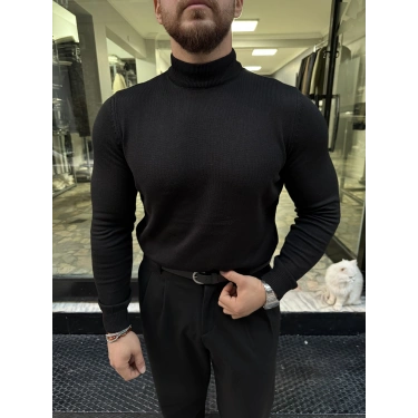 Yarım Balıkçı Boğaz Triko Siyah