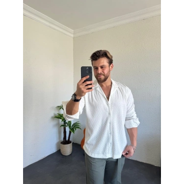 Zincir Desenli Gömlek Ekru