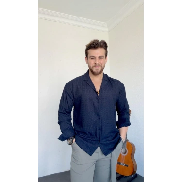 Zincir Desenli Gömlek Lacivert