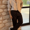 Krem Modal Kumaş GG Gömlek - Baggy Kalıp Acı Kahve Kumaş Pantolon Kombin