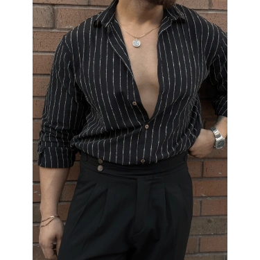 Çizgili Gömlek Siyah