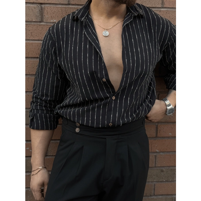 Çizgili Gömlek Siyah