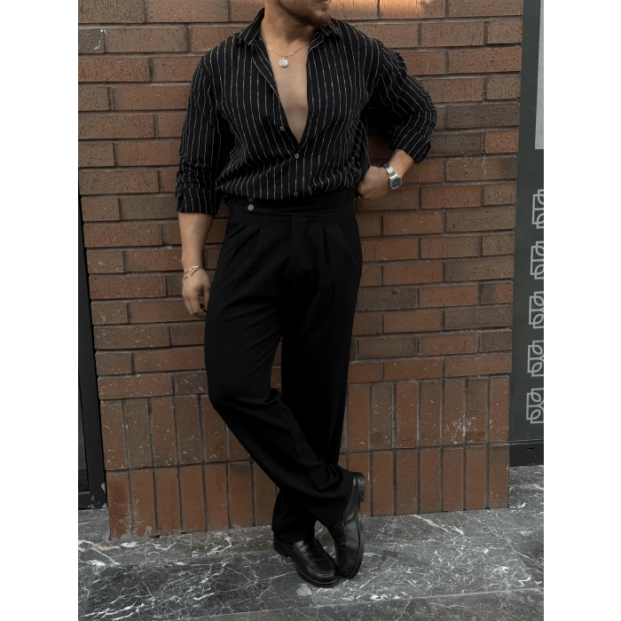 Çizgili Gömlek Siyah