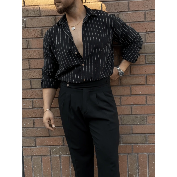 Çizgili Gömlek Siyah