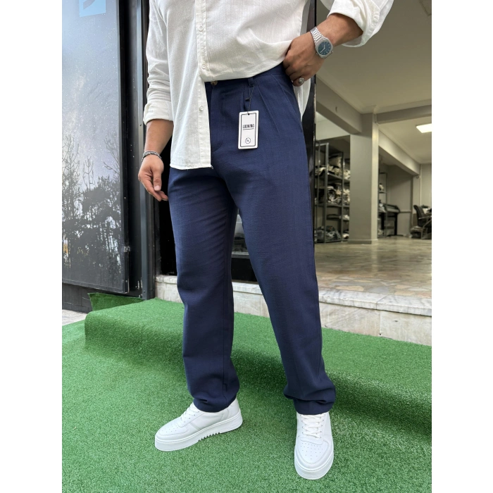 Baggy Kalıp Keten Pantolon Lacivert