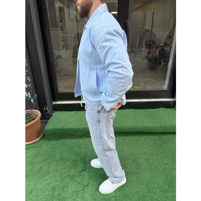 Bebe Mavi Çizgili Mevsimlik Ceket