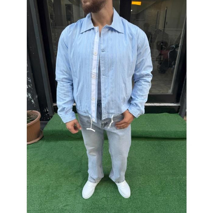 Bebe Mavi Çizgili Mevsimlik Ceket