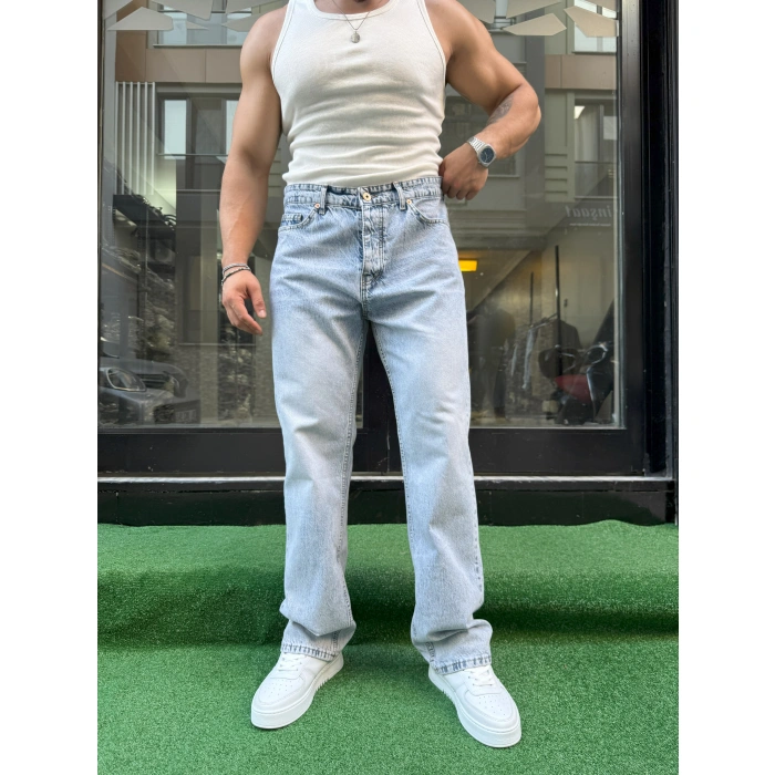 Buz Mavi Baggy Kalıp Kot Pantolon