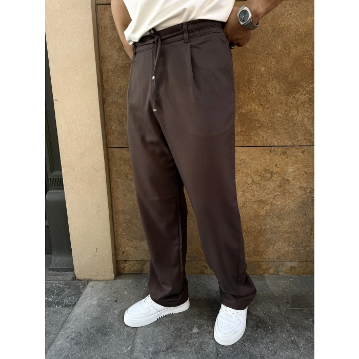 İp Detay Baggy Kumaş Pantolon Kahverengi