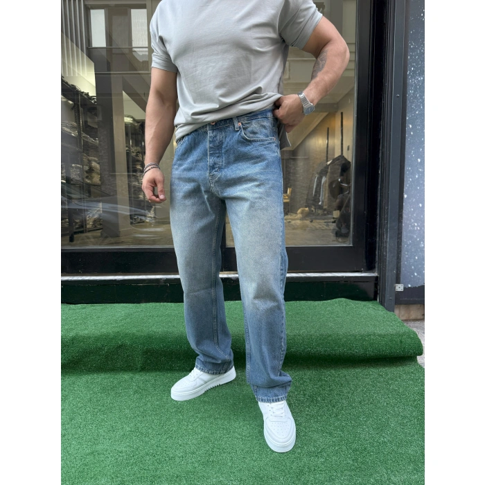 Koyu Mavi Taş Yıkama Baggy Kalıp Kot